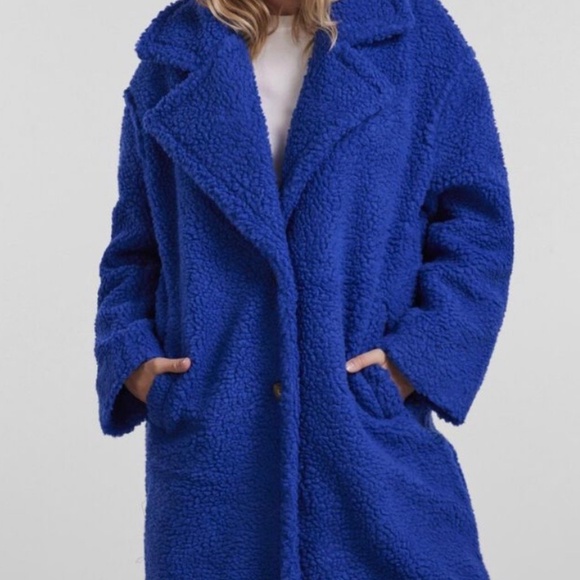 Pieces Pcnola teddy coat Cobalt blue NWT - Picture 4 of 16